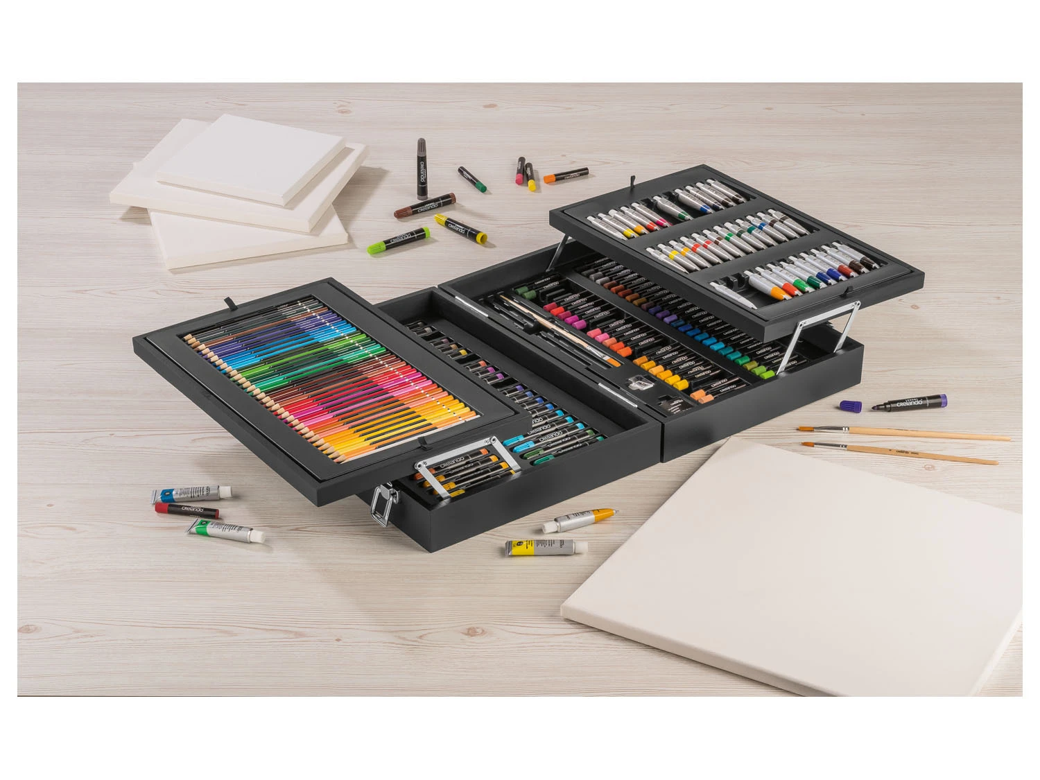 Crelando® Malkoffer Mit Farben, Im Holzkoffer 2 Crelando® Malkoffer Mit Farben, Im Holzkoffer – Bild 2