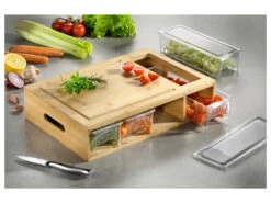 Esmeyer Schneidbrett Aus Bambusholz Mit 4 Acrylschubladen Inkl. Deckel