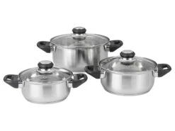 ERNESTO® Edelstahl-Topf-Set, 3-teilig, Mit Glasdeckel