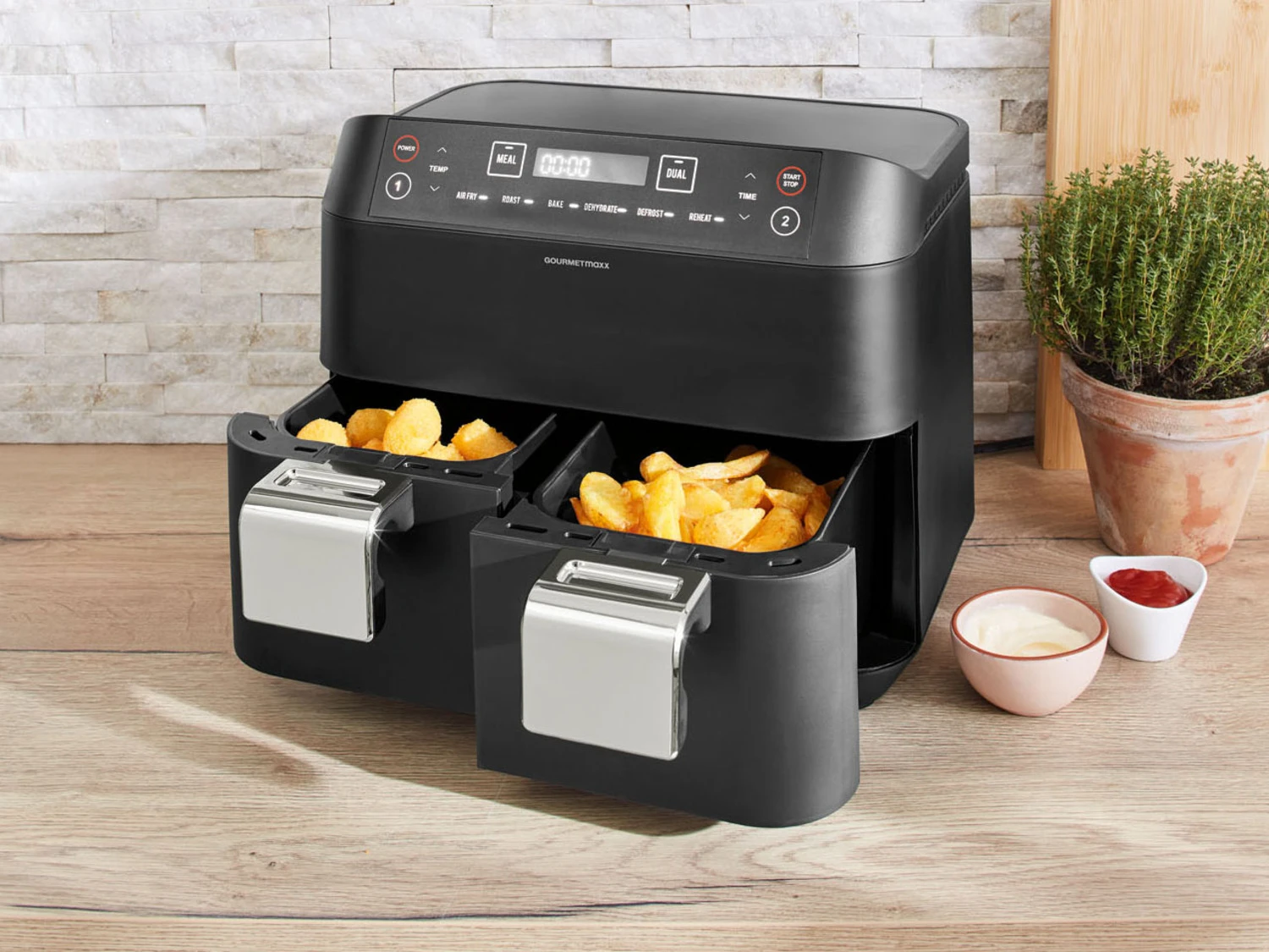 GOURMETmaxx Heißluft-Fritteuse Doppelkorb 2x 3,8l 2 GOURMETmaxx Heißluft-Fritteuse Doppelkorb 2x 3,8l – Bild 2