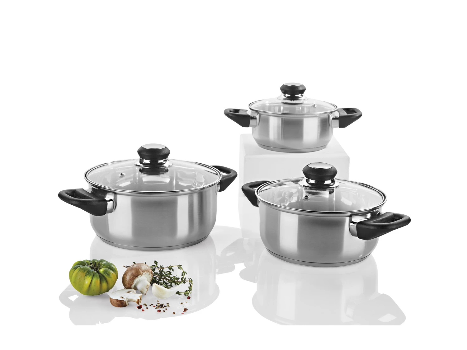 ERNESTO® Edelstahl-Topf-Set, 3-teilig, Mit Glasdeckel 2 ERNESTO® Edelstahl-Topf-Set, 3-teilig, Mit Glasdeckel – Bild 2